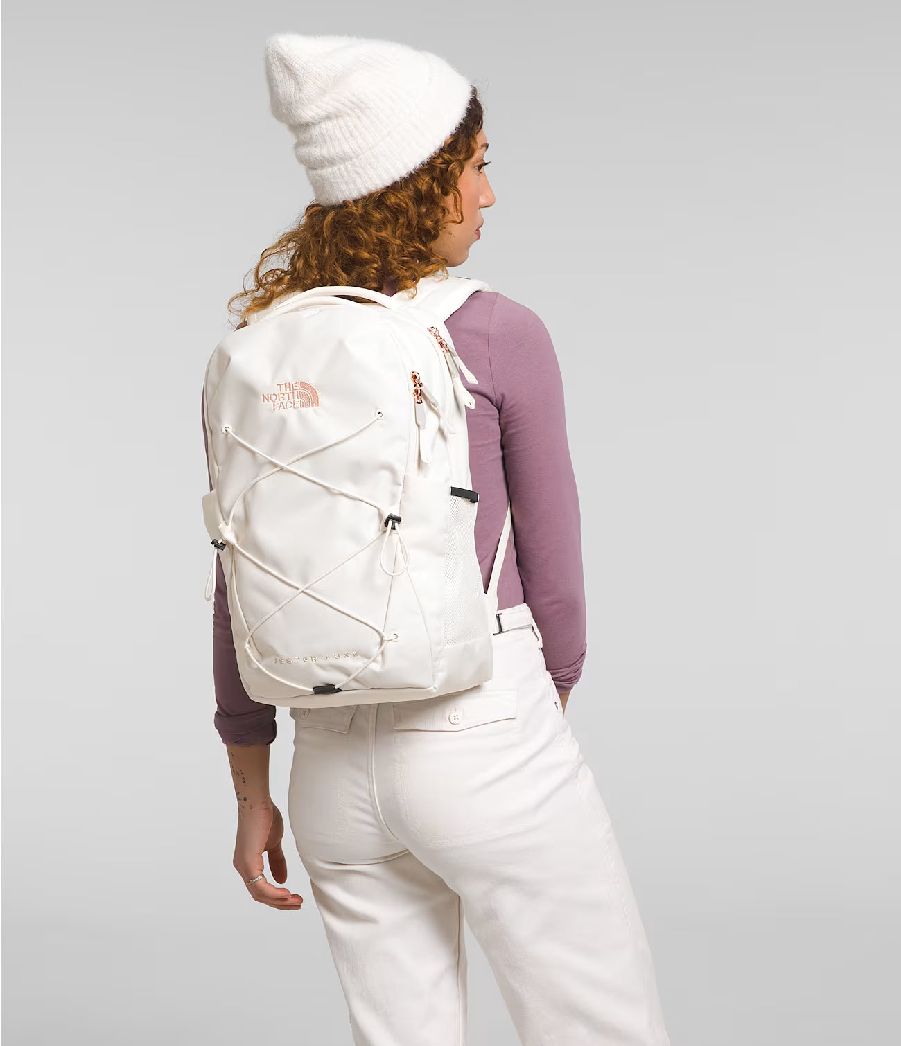 The North Face Women's Jester Luxe Backpack, Gardenia White Burnt Coral Metallic