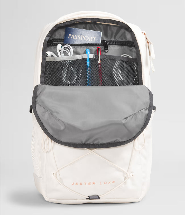 The North Face Women's Jester Luxe Backpack, Gardenia White Burnt Coral Metallic